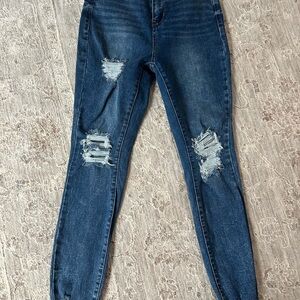 Rue21 Curvy Jeans Womens 4 Blue Distressed High Rise Ankle Legging Stretch Denim